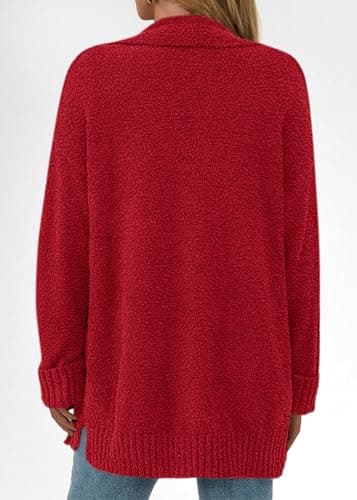 KIRUNDO Cardigan Sweaters for Women 2026 Fall Chunky Fuzzy Knit Open Front Loose Long Sleeve Sweater Coats Winter Clothing(Red, Large) - Thumbnail 2