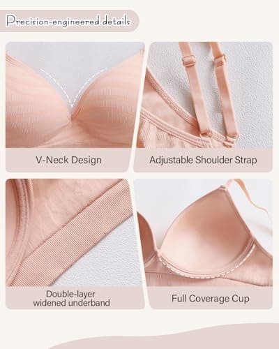 LIIJOO Comfort Lift Bra Without Underwire, Wide Straps, Side Support, Breathable Stretch, Everyday Wear（Pink, 36B） - Thumbnail 3