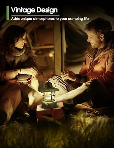Camping Lantern Rechargeable Battery Powered 【2 Pack】, Camping Gear Must Haves, Camping Accessories, Retro Camping Light Waterproof Hanging LED Tent Lamp for Outdoor Hiking Fishing (Dark Green) - Thumbnail 6