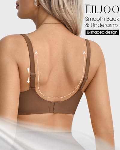 LIIJOO Wireless Bras for Women Full Coverage Plus Size Seamless Back Smoothing Everyday Comfort Bra No Underwire Supportive Bralette（Brown, XL Size） - Thumbnail 2