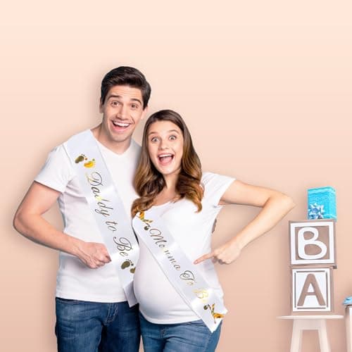 Daddy to Be Sash - Classy Baby Shower Sash for Dad to Be, (White w/Gold Lettering) Baby Shower Party Decorations, Gifts, Favors, Supplies Boy & Girl, Dad to Be Gender Reveal Father to Be (White) - Thumbnail 4