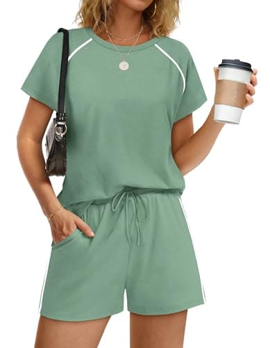 Sampeel Plus Size Spring for Women Lounge Set 2 Piece Summer Outfits 2026 Matching Set Loungewear Two Piece Travel Outfits Beach Vacation Maternity Clothes Resort Wear Green 2XL - Thumbnail 2