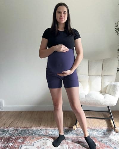 G4Free Maternity Workout Shorts with Pockets Loose Pregnancy Biker Shorts Over The Bump Short Leggings Yoga Active Wear(Royal Blue,S) - Thumbnail 4