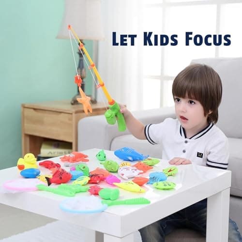CozyBomB™ Magnetic Fishing Toys Game Set for Kids | Water Table Bathtub Kiddie Pool Party Pole Rod Net, Outdoor Plastic Floating Fish, Toddler Bath Color Ocean Sea Animals Birthday Gift Age 3-5 6 4-8 - Thumbnail 4