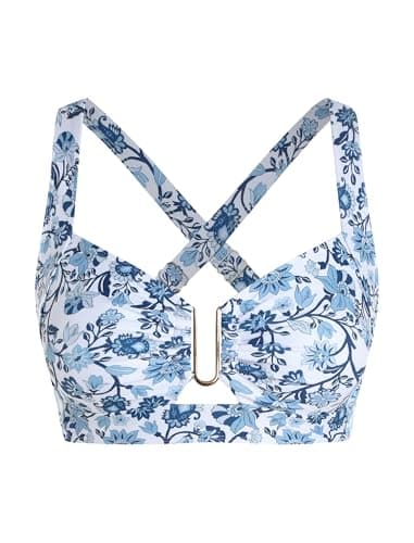 ZAFUL U-Wired Swimsuits for Women Supportive Swimsuit Top Large Bust Cross Back Retro and Vintage Bathing Suit Top (Blue Floral XL) - Image 1