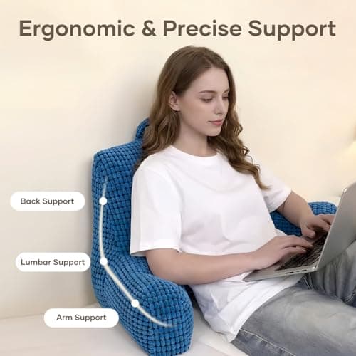 NOONTIDE Reading Pillow with Top Handle,Uniquely Designed Soft Fabric, Ergonomic Back Support for Bed,Cover Washable Sit up Pillow,Watching TV/Gaming/Relaxing(Blue) - Thumbnail 2