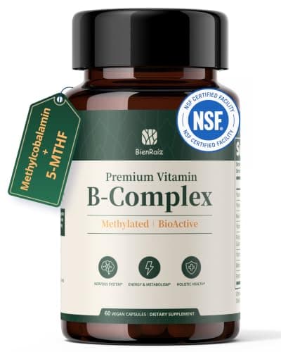 BienRaiz Methylated B-Complex with L-5-MTHF & Methyl B12-2.5X Absorption for MTHFR Support Energy, Brain & Nerve Health - Vegan, Gluten Free, Keto Friendly, 60 Capsules (60-Day Supply) - Image 1