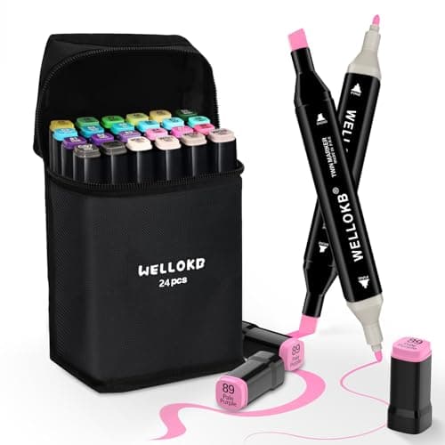 WELLOKB Alcohol Markers, 80 Colors Dual Tip Blender Art Markers for Coloring, Illustrations, and Sketching, Coloring marker for Book Painting (24PCS-Black)