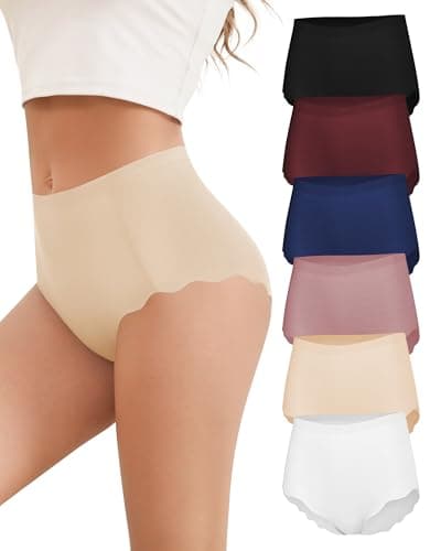 Cevapro Seamless Underwear for Women, High Waisted Women's Panties with Wave Edge No Show Full Coverage Ladies Briefs 6 Pack - Image 1