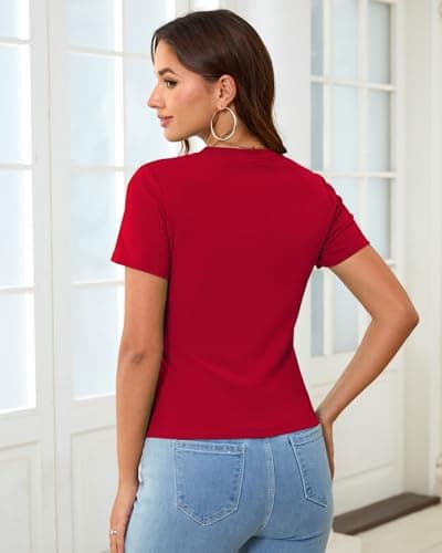 Abardsion Cotton Basic Tees for Women Spring Outfits Tops 2026 Short Sleeve Crewneck Slim Fit T Shirts (Bright Red, M) - Thumbnail 4