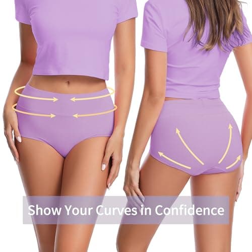 CleainKorte Womens Cotton Underwear High Waisted Briefs Full Coverage Soft Ladies Panties Multipack 5 Pack - Thumbnail 6