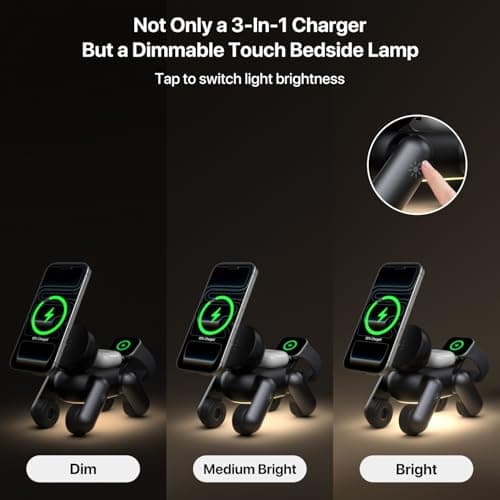 UEQ 3 in 1 Wireless Charging Station for Apple Devices,Foldable Cute Magnetic Mag-Safe Wireless Charger Stand with Night Light for iPhone 17 Air 16 15 14 13 12 Series,AirPods 4 3 2 Pro,Apple Watch - Thumbnail 4