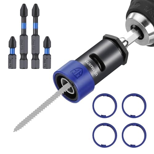 WORKPRO Drywall Screw Setter/Extractor Impact Bit Holder, Fits Any Standard 1/4” Driver, Comes with 5*Protective Rings, 2 * 1" &2 * 2" PH2 Bits, Single-Handed Operation for DIYers - Image 1