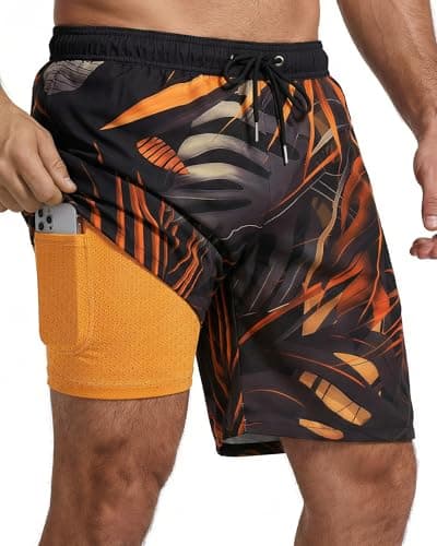 7 Inch Men Swim Trunks Compression Liner Quick Dry Swimwear Bikini Swimsuit Bathing Suit Water Shorts Beach Trip Essentials Summer Vacation Must Have Active Gear Wear Attire Clothes Outfit Apparel - Image 1
