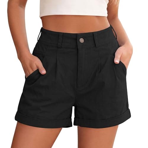 PRETTYGARDEN High Waisted Shorts Women 2026 Summer Business Casual Trousers Pleated Tailored Cuffed Bottoms with Pockets(Black,Small) - Image 1