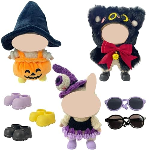 3 Sets Magical Fantasy Style Clothes for 17cm Doll, Pumpkin Outfit with Witch Hat, 6.7-Inch Doll Accessories, Kawaii Outfits Costume Include Shoes and Glasses, (No Dolls)