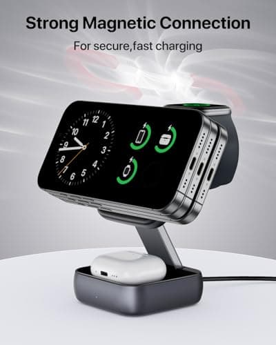 UEQ 3 in 1 Wireless Charging Station for Apple Devices,Foldable Fast Travel Magnetic Wireless Charger,Compatible with MagSafe Charger for iPhone 17 Air 16 15 14 13 12,Apple Watch&AirPods Pro - Thumbnail 6