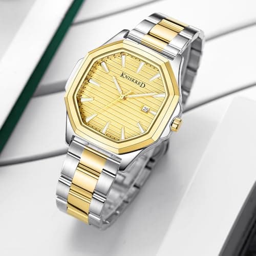 KNISKRED Business Watch for Men with Luminous Scale and Solid Stainless Steel Band Mens Calendar Watch (Silver Gold) - Thumbnail 2