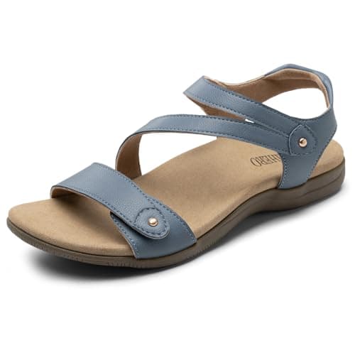 Rihero Orthopedic Sandals for Women Arch Support Comfortable Flat Sandals with Adjustable Strap for Summer Beach Walking Dark Blue 11 - Image 1