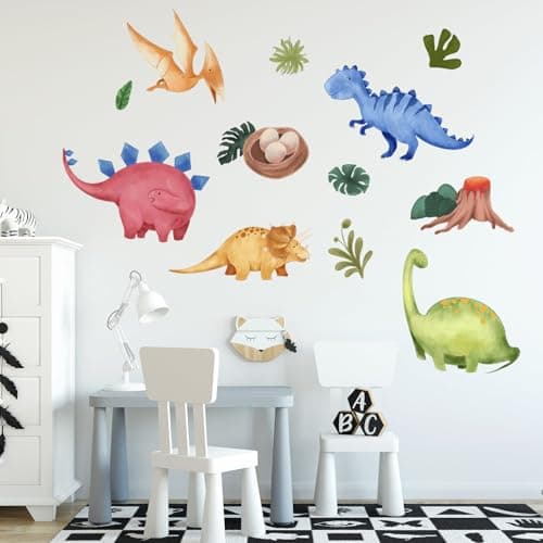 Dinosaurs Wall Decals Stickers, Dino Playroom Decor Neutral for Kids, Nursery Baby Room Home Decorations Girls Boys Bedroom Classroom Daycare Art - Thumbnail 4
