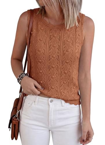 BTFBM Crochet Tank Tops for Women Sleeveless Loose Sweater Vest Top Summer Spring 2026 Cover Ups Beach Vacation Clothes(Rust Red, X-Large) - Thumbnail 5