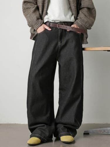 Areant Mens Baggy Jeans Wide Leg Loose Fit Hip Hop Vintage Jeans Relaxed Fit Elastic Waist Denim Pants Skate Streetwear Y2K Black XX-Large - Thumbnail 2