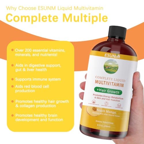 ESUNM Complete Liquid Multivitamin + Hair Growth, Promotes Energy Metabolism& Skin and Hair Function| Vitamin C D | B Vitamins | Help to Thicker Hair, Wrinkles, Fine Lines, Skin Care - Thumbnail 3