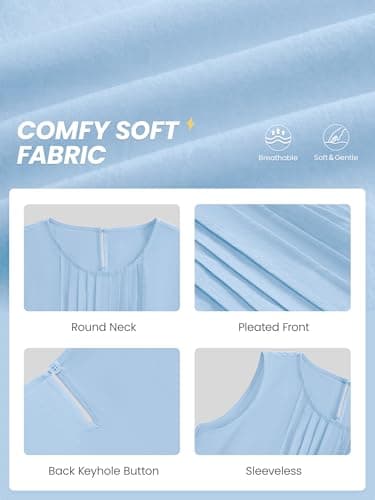 XMWEALTHY Girls Summer Tops Fashion Casual Sleeveless T Shirts for Girls Round Neck Pleated Blouse Tops 5-14 Years Kid Blue 5-6T - Thumbnail 4