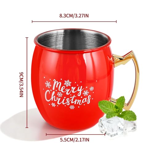 TJ Moscow Mule Mugs Set of 4, 12 oz Christmas Moscow Mule mugs with 304 Stainless Steel Lining and Gold Brass Handles for Drinking Water & Cocktails Juice, Beer, Bars, Parties,2 color - Thumbnail 3
