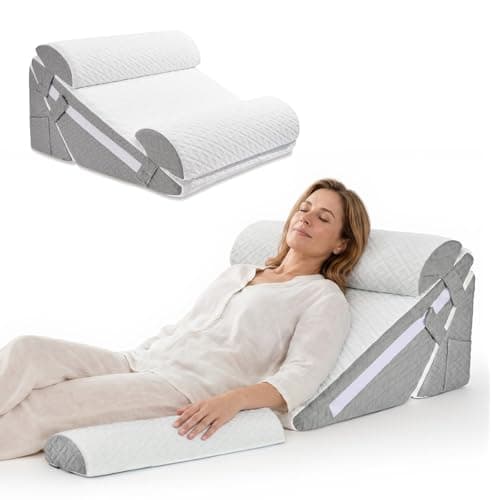 NymphsReco Adjustable Wedge Pillow Set 4PCS, Cooling Gel Memory Foam Bed Wedge with Dual Head Pillows, Extra-Wide Incline Pillow for Acid Reflux, GERD, Sleep Apnea & Post Surgery Recovery, White/Grey