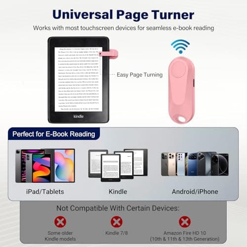 DATAFY [Case-Friendly] Page Turner for Kindle Paperwhite Oasis Kobo eReaders, Camera Camcorder Remote Controls, Page Turner Clicker for ipad Tablets Reading Novels with Wrist Strap Storage Bag - Thumbnail 6