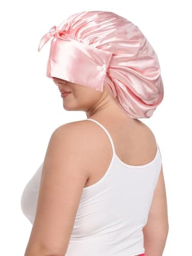 Vettres Double Layer Satin Bonnet for Sleeping with Detachable Eye Mask Adjustable Night Cap for Curly, Natural, Braided Hair Reduces Frizz & Locks in Moisture Yellow Strawberry - Thumbnail 6