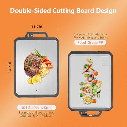 Stainless Steel Cutting Board for Kitchen, 2-in-1 Double-Sided 304 Steel & PP, Non-Slip Chopping Board, 11.7"×15.7",1PCS - Thumbnail 3