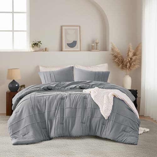 Regency Heights Queen Size Comforter Set Blue Grey, 3 Pieces Bedding Set, Ultra Soft Prewashed Bed Set, Pinch Pleat All Seasons Lightweight Comforter and Shams - Thumbnail 2