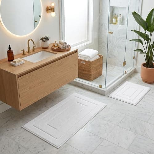 GRANNY SAYS Bathroom Rugs Sets 2 Piece,Soft Bath Mats for Bathroom, Bath Rugs Non Slip Washable, Absorbent Bath Rug for Tub,Shower and Toilet, Bath Mat Set (White, 20" x 32" + 16" x 24") - Thumbnail 6