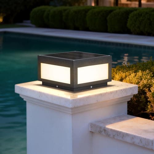 PAKEDANDUN Solar Post Lights Outdoor, 9.84" Solar Pillar Lights Outdoor, IP54 Waterproof Column Light Outside with E26 Bulb, 3000K LED Post Lamp Dusk to Dawn, Modern Pillar Light for Patio Garden - Image 1