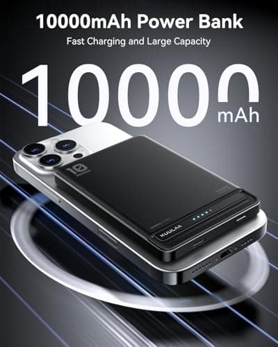 Kuulaa 10000mAh MagSafe Battery Pack, 0.51in Ultra Slim Magnetic Power Bank with LED Indicator, 20W PD USB-C Fast Charging Portable Charger for iPhone 17/16/15/14/13/12,Black - Thumbnail 2