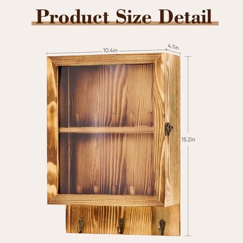 Dononr Duck Call Display Rack with 10 Slots and 3 Lanyard Hooks – Duck Hunting Gear with Clear Acrylic Door – Wood Wall Mounted Storage Case Organizer for Men and Collectors, Rustic - Thumbnail 3