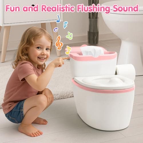 3-in-1 Toddler Potty Training Toilet - Realistic Toddler Toilet with Flushing Sound & Paper Holder | Removal Potty Training Seat | Kids Potty as Stool for Boys and Girls - Thumbnail 4