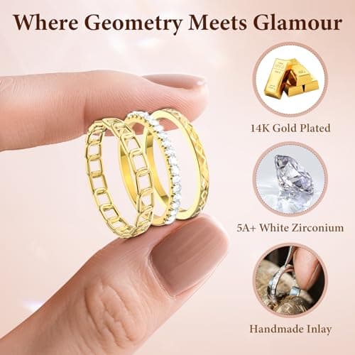 YWXTW 3 Pack 14K Gold-Plated Stacking Rings for Oura Ring Gen 4 /Ultrahuman, Timeless Elegance Non Tarnish Stainless White Zirconia Engagement Oura Stackable Bands Gift for Women Gold 8 - Thumbnail 2
