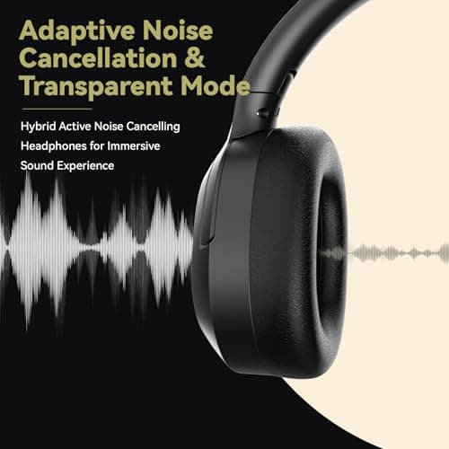 SunoFi Hybrid Active Noise Cancelling Headphones, Wireless Over Ear Bluetooth Headphones with Mic, 60H Playtime, Hi-Res Audio, Deep Bass, Foldable Comfort Fit Ear Cups for Travel, Office, Home (Black) - Thumbnail 4