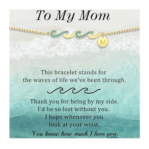 Mothers Day Gifts for Mom from Daughter, Mom Bracelets for Women M Initial Bracelet Dainty Gold Bracelet with Letter M Charm Wave Birthday Christmas Jewelry - Image 1