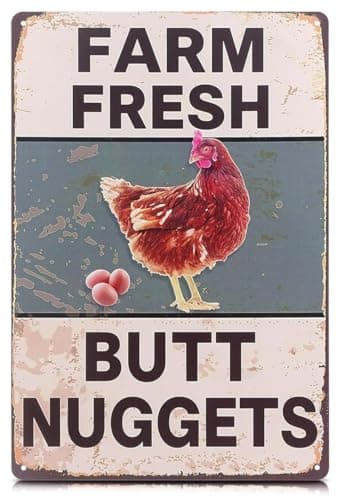 Metal Funny Chicken Coop Signs for Outside 8x12 in – Farm House Kitchen Decorations – Rustic Tin Farmhouse Wall Art and Vintage Chicken Decor for Kitchen, Porch, Barn, Backyard, Garden or Country Home