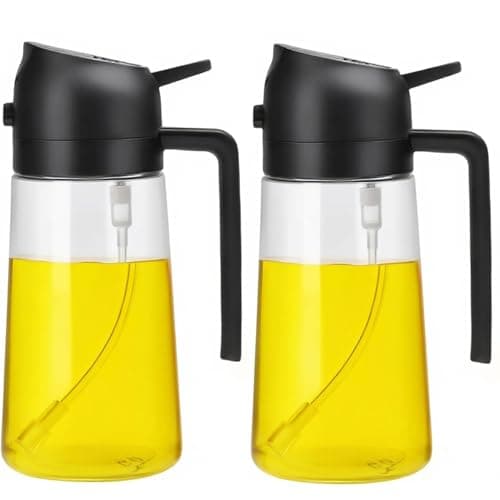 Aovdy Oil Sprayer for Cooking 16oz,2 in 1 Olive Oil Dispenser and Oil Sprayer - 470ml Olive Bottle Spray and Pour - Glass Oil Dispenser for Kitchen Cooking Salad BBQ (2PCS-Black)