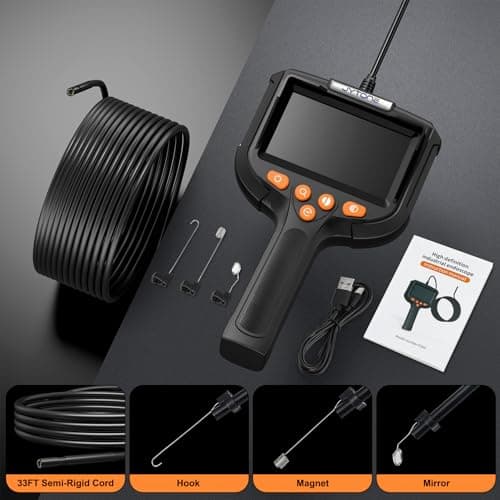 JYTONE Endoscope Camera with Light, 5.5mm Waterproof Borescope with 4.3" HD Screen, 33ft Semi-Rigid Cable for Automotive, Plumbing, Pipe Inspection - Thumbnail 4