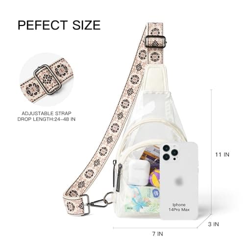 LATMAP Clear bags Stadium Approved Crossbody Fanny Pack Sling Bag Backpack Purses for Women Men for stadium events Unisex White - Thumbnail 3