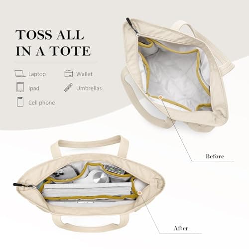GOLF QUALITY Tote Bag for Women, Work Bags with Zipper Computer Laptop Handbag with Compartments for Travel, Daily,Fit 14Inch,Apricot - Thumbnail 3