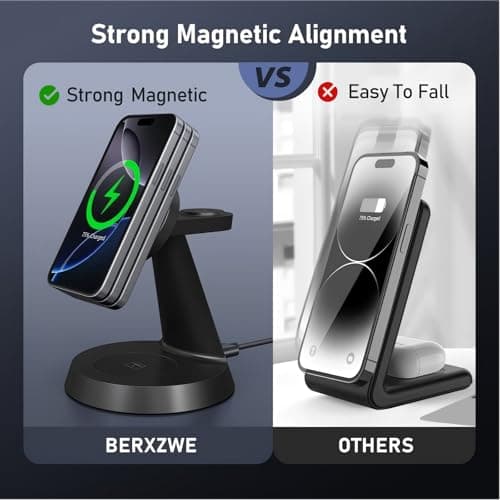 3 in 1 Wireless Charging Station for Apple, 15W Mag-Safe Charger Stand for iPhone17/16/15/14/13/12 Pro/Max/Plus/, Phone Charger Stand for Airpods 4/3/2, Wireless Charger for iWatch Series(Black) - Thumbnail 3