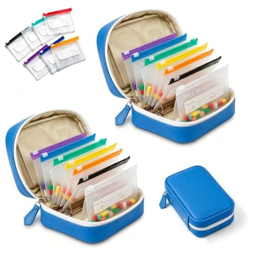 NeLiangIA 2 Pack Royal Blue Weekly Pill Organizer, Waterproof Travel Pill Organizer with 7 Color Pouches, Pastilleros para Medicamentos, Travel Medicine Organizer for Gift & Family Use