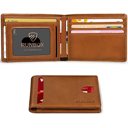 RUNBOX Wallet for Men Slim 11 Credit Card Holder Slots Leather RFID Blocking Small Thin Men's Wallet Bifold Minimalist Front Pocket Large Capacity Gift Box - Image 1
